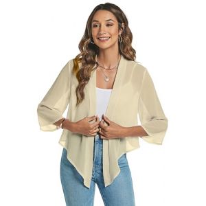 Famrrifuu Femme Bol&eacute;ro Court Gilet L&eacute;ger Manches 3/4 Bol&eacute;ro Cardigan &Eacute;l&eacute;gant Veste Courte Mousseline de Soie,Abricot,XL (TengGD, neuf)