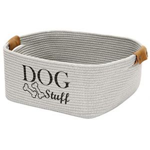 Geyecete carré Panier de Rangement en Corde de Coton pour Jouets pour Chien, avec poignée en Simili Cuir,Panier pour Organiser Jouets pour Animaux et Vêtements et Accessoires -Gris (PetHuiy, neuf)