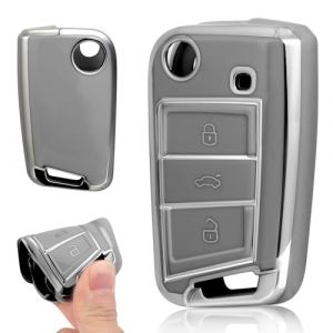 3 Bouton Housse de Protection Porte-clés pour VW Golf 7 MK7 GTI Skoda Seat Leon Octavia Polo Seat Ibiza T1guan Tarraco Coque De Clé De Voiture en Silicone VW Polo, Porte Boitier Clef VW Golf (Gris) (1-top, neuf)