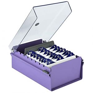 Acrimet Bo&icirc;te &agrave; Fiches Organisateur 3'' x 5&rsquo;', Base en M&eacute;tal Robuste (Index AZ et un S&eacute;parateur Plastique Inclus) (Base Violet avec Couvercle Transparent) (Easy 2 Buy Distributors, neuf)