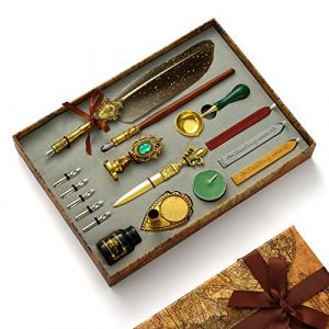 JasCherry Stylo Dip à Plume Set, Plume Calligraphie et Encre avec Sceau de Cire, Encre et 5 Pointes de Rechang, Coffret Cadeau pour Signatures, Calligraphie, Dessin, Ecriture, Décoration (WinWinShopEUDirect, neuf)