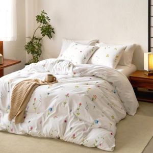 Freyamy Housse de Couette 140x200 Blanc Feuilles Floral Parure de lit Adulte Enfants avec Fermeture Éclair Sets de Housse Couette Fleurie en Microfibre avec Une Taie d'oreiller 65 x 65cm Filles Femmes (Mitchell'SZ, neuf)