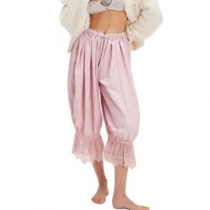 ThiCc Pantalon Long Bloomer pour Femme - Pantalon Victorien &agrave; Bordure en Dentelle Y2K Taille &Eacute;lastique Robe de Chambre &agrave; Volants en Citrouille Pantalon Confortable de D&eacute;tente &agrave; Taille Moyenne Capri (piaopiaostore, neuf)