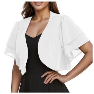 Gilet Mariage Femme Bolero Mariage Boléro Veste Courte Chic Mousseline de Soie Gilet à Manches Évasées 3/4 Boléro Cardigan Boléro Court Gilet Léger Élégant Courte Mousseline de Soie Veste (hoarse-NU, neuf)