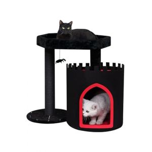 YARUOMY Arbre à chat gothique noir avec lit pour chat cercueil, condo spacieux pour chat d'Halloween, arbres à chat, araignée, balle suspendue, meubles pour chat gothique (petit) (YARUOMY-FR, neuf)