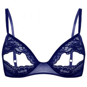 Freebily Femme Brassi&egrave;re Soutien-Gorge Ouvert Bralette sans Bonnet Seins Nu Lingerie Bra Erotique Plaisir Lingerie Tentation Bustier Nightwear Clubwear Bleu Marine XL (MissPretty, neuf)