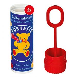 PUSTEFIX Lot de 5 bulles de savon classiques 42 ml - Bulles arc-en-ciel colorées fabriquées en Allemagne - Pour mariage, anniversaire d'enfant, bureau civil, soirée de mariage - Lot de 5 x 42 ml (Toys for Fun FR, neuf)