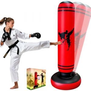 Quintrost Sac de Boxe pour Enfants 6 &agrave; 12 Ans, 165cm Gonflable Sac de Frappe sur Pied, Sac de Boxe Set de Formation, Cadeau Parfait pour Gar&ccedil;ons et Filles pour Karat&eacute;, Taekwondo (ROUNMEN, neuf)