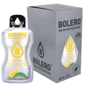Bol&eacute;ro ICE TEA LEMON 24x3g | Jus en poudre sans sucre, &eacute;dulcor&eacute; &agrave; la st&eacute;via + vitamine C | pour enfants et sportifs | sans gluten, v&eacute;g&eacute;talien | th&eacute; glac&eacute; saveur citron (Bolero Adria, neuf)