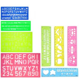 BORISCA 8 PCS Pochoir Enfant, 4 Pochoir Lettre Alphabet + 4 Pochoirs pour Peinture, Alphabet Letter Stencil Réutilisables Pochoir Dessin Enfant Règle en Plastique pour Peinture Apprentissage DIY (Jiang Hongqin, neuf)