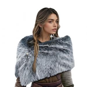 Ch&acirc;le Fausse Fourrure Viking pour Femme Col en Fourrure Artificielle Collier R&eacute;tro Medieval Cape de Costume de Guerrier M&eacute;di&eacute;val Accessoire de Costume de Viking de Renaissance Halloween (RUIXIAMUK, neuf)