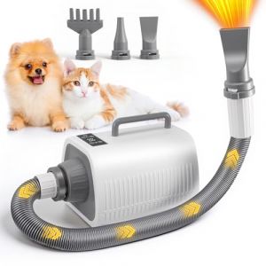 Pulseur pour Chien, Puissant Sèche-Cheveux pour Chien Blower avec Vitesse et Température Réglables, 3 Embouts, Tuyau Flexible, écran LCD, Souffleur pour Chiens et Chats de Toutes Tailles (giorgos-georgiou, neuf)