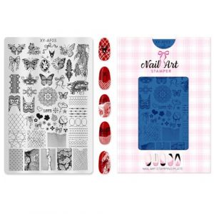 Outil de tampon pour ongles avec plusieurs motifs Grille g&eacute;om&eacute;trique et motif de fleur de lune - Plaque de tampon en acier pour manucure f&ecirc;te manucure accessoires de tampon (LINLINOK, neuf)