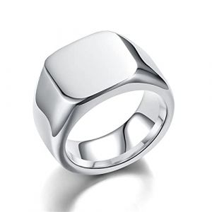 Banemi Bague Alliance Homme Acier Inoxydable Bague de Promesse Argent Carr&eacute; Poli Taille de Bague 51.5 (BANEMI, neuf)