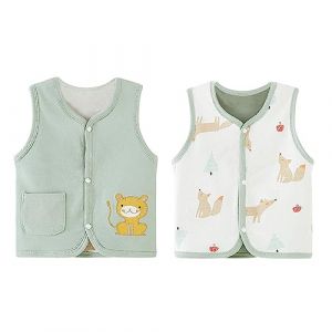 ANIMQUE Gilet pour B&eacute;b&eacute; Tout-petit Double Face Coton Enfants Manteaux sans Manches Gar&ccedil;ons Filles Bouton-pression Printemps Automne Veste avec Motif Cartoon, Tigre Vert 66 (CX eCommerce Co., Ltd., neuf)