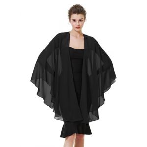 BEAUTELICATE Femme Étole Châle Elégant Foulard Boléro Cape en Mousseline de Soie Pour Robe de Soirée Mariage Mariée Cérémonie(Noir, Taille Unique) (BEAUTELICATE-FR, neuf)