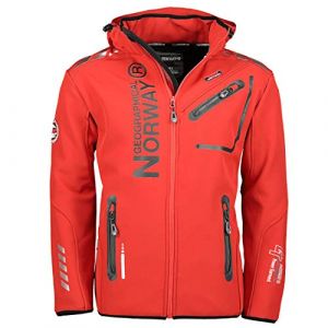 Geographical Norway Royaute Men Distribrands - Veste Softshell Homme Impermeable - Manteau Respirant À Capuche Outdoor - Blouson Coupe Vent Tactique Resistant Hiver (Rouge_Noir S) (SAS Bluebell, neuf)