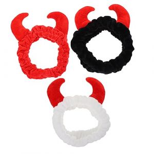 Baluue Bandeaux Cosmétiques Moelleux En Corne De Bœuf Lot De 3 Réutilisables Pour Lavage Visage Et Spa Accessoires Créatifs Pour Femmes Bandeaux Doux En Noir Rouge Et Blanc (Fortune Luck, neuf)