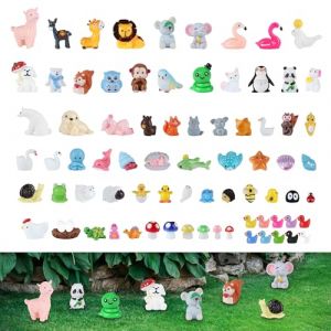 Lot de 100 mini figurines d'animaux en r&eacute;sine - Canard, lion, &eacute;l&eacute;phant, &eacute;lan, dinosaure - Figurines miniatures - Paysage d'aquarium - Cadeau d'anniversaire - D&eacute;coration (Greenwald International GmbH, neuf)