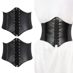 2 Pi&egrave;ces Ceinture Corset pour Femme &Eacute;lastique Ceinture Large de R&eacute;tro Cuir Corset &agrave; Lacets Ceinture pour les F&ecirc;tes D'halloween V&ecirc;tements Ceinture &eacute;lastique r&eacute;tro pour Femmes Filles (huahuafengshenla2, neuf)