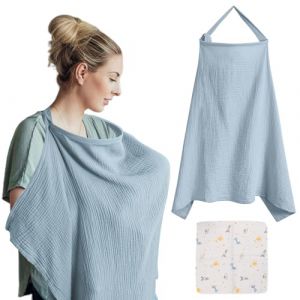 VEGCOO Couverture Allaitement B&eacute;b&eacute;, Couvertures d'allaitement, Tablier Allaitement Bebe et Serviette de Salive, Cache Allaitement &Eacute;charpe pour Mamans, Coton Douce Respirante Ajustable (bleu clair) (LCD UK Store, neuf)