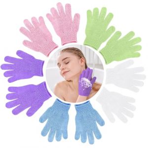 KEYRI Lot de 10 Gant Exfoliant Corps, Gants Gommage Corps Doux Gant Exfoliant Visage pour Hommes Femmes Et Enfants Gants De Bain &agrave; Cinq Doigts pour Exfoliation Douche (Blanc+Rose+Violet+Vert+Bleu) (QI YU, neuf)