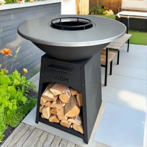 Plancha - BBQ - Grill - Brasero - Plaque de cuisson - Extérieur - Plancha - Anneau de barbecue - ASH NOVA Large - Cheminée de jardin - Barbecue - Rangement du bois - Aspect luxueux - Plaque de cuisson (PakketPanda, neuf)