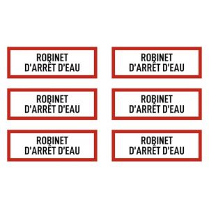 Autocollants : 37 x 105 mm, lot de 6 - ROBINET D'ARRÊT D'EAU - Protection incendie et instructions d'utilisation - DIN 4066 - D1 - Langue : français (Ampersand GmbH, neuf)