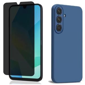 Ef.globe-trading Coque pour Samsung Galaxy A56 5G / Galaxy A36 5G + Verre tremp&eacute; Anti Espion - Etui Housse Silicone Protection Anti Rayures Anti Choc Vitre Ecran Anti Espion Priv&eacute; Verre Tremp&eacute; (Bleu) (Ef_phone26, neuf)