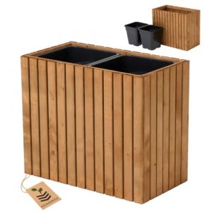 Jardinière pour extérieur - En bois avec insert en plastique - 18 l - Pot de fleurs carré pour balcon ou terrasse - 67 x 36 cm - Hauteur 55 cm (HOMERZO, neuf)