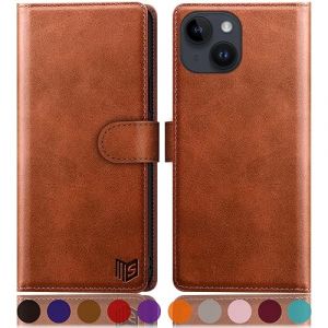 SUANPOT Etui Coque pour iPhone 15 Plus 6.7" [RFID Blocage] [Magnétique Protection] Fentes pour Cartes Protection Etui Housse Premium en Cuir PU pour Apple 15 Plus Etui Portefeuille Brun Clair (KAPRETSOUStore, neuf)