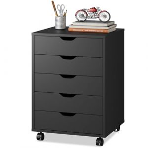 DEVAISE Caisson de Bureau 5 Tiroirs, Meuble Sous Bureau avec Support Imprimante, Rangement pour Formats Lettre/L&eacute;gal/A4 Noir (WIEK International Handel GmbH, neuf)