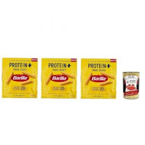 Barilla Protein+ Penne Rigate, High protein, Pasta de bl&eacute; en dur italien, 3 paquets de 400 g, p&acirc;tes en bl&eacute; &agrave; 100% italien, + Italian Gourmet polpa 400g (Italiaen Gourmet UK Ltd, neuf)