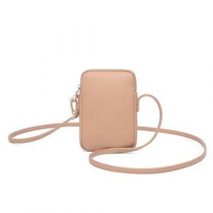 YONBEN Petit sac &agrave; bandouli&egrave;re en cuir synth&eacute;tique avec fermeture &eacute;clair pour t&eacute;l&eacute;phone portable, Rose camel (YONBEN, neuf)