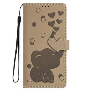 Ucikov Coque pour T&eacute;l&eacute;phone Portable Samsung Galaxy A33,Mignon Amour &Eacute;l&eacute;phant Animal Pattern Housse Portefeuille en Cuir avec Support &Eacute;tui pour Samsung Galaxy A33,Kaki (Ucikov, neuf)
