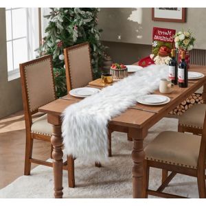 Chemin de Table Blanc Fausse Fourrure, Decoration Table No&euml;l Coiffeuse Nappe d&eacute;corative pour Anniversaires Mariages et pour des Occasions sp&eacute;ciales - 30 x 120 cm (ZCZUOX, neuf)