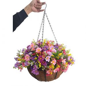 Maison et extérieur chaîne en Soie Panier Suspendu Fleurs Pot de Fleurs Bricolage Marguerite Artificielle Fleurs Rouges et Fleurs Roses Violet (Panier Moyen) (Bo Wawa, neuf)