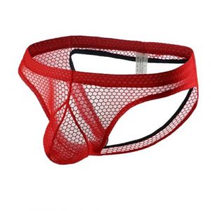 ROSVAJFY Slip en maille pour homme - Sous-v&ecirc;tements sexy - Taille basse - Culotte respirante Jockstrap pour homme - String transparent - Sous-v&ecirc;tement creux - M-XXL, rouge, XL (JuKunShangMao, neuf)