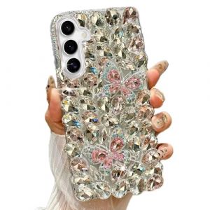 Rnrieyta Miagon Coque Papillon Diamant pour Samsung Galaxy A25 5G,Strass Glitter 3D Fait &agrave; la Main Bling Brillant Paillette Silicone &Eacute;tui Housse Couverture pour Femme Fille (Miagon, neuf)