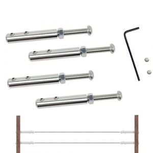 STFALI 4 Pièces Tendeur Cable Inox,Terminal pour Fil Inox Métallique Terminal À Vis pour Cable Inox 4mm，Tendeur Cable Inox Pour Cable Acier 4mm, Pour Rampe De Câble D'escalier, Fixation Bois (EZLIFE-FR, neuf)