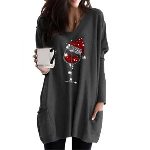 EFOFEI Femme Chemise &agrave; Pull De Couleur Unie sous Chemise Confortable Robe Chemise Imprim&eacute;e &agrave; Manches Longues Robe Verre &agrave; Vin Gris Fonc&eacute; XL (MILKCHOCLAT, neuf)