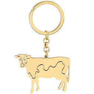 DOWAY Porte-cl&eacute;s Vache Laiti&egrave;re En Acier Inoxydable Plaqu&eacute; Or 18K Bijoux Vaches Cadeaux pour Femme Filles D&eacute;Cor Voiture Decorative Charms (Plaqu&eacute; Or) (baiji jewellry, neuf)
