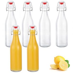 Lot de 6 Bouteille en Verre avec Bouchon Mécanique 500ml, Bouteille en Verre avec Bouchon, Bouteille Vide Verre pour Liqueurs, Huile, Vinaigrette, Bière, Jus (FIBER STEEL SERV COMIMPEX S.R.L., neuf)