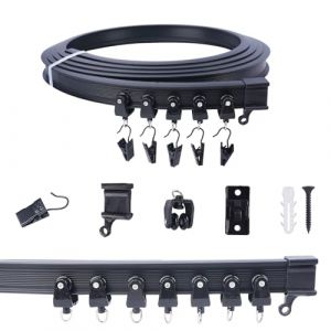 FOGAWA 3m Rail rideaux avec 24 Pinces en Fer, Rideau de Plafond Incurv&eacute;, Tringle &agrave; Rideaux Flexible, Syst&egrave;me de Rail de Rideau Plafond pour Rideaux/Rails de Rideau de Douche/S&eacute;parateurs de Pi&egrave;ces,Noir (FJSMEU, neuf)
