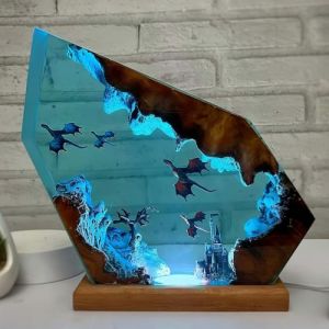 Drawelry LED Océan Veilleuse en Résine Epoxy avec Bois Base USB Table Lampe Décoration 3D Océanique Plongeur Baleine Requin Night Lights Ornements pour Bureau Maison Chambre Déco (A2, S) (Dr-Jewelry, neuf)