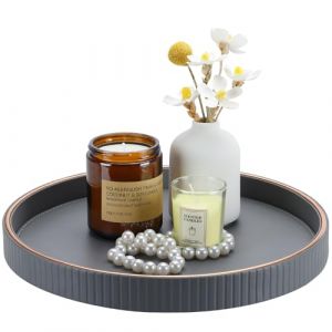 KINGFOM Plateau de Service, Grand Rond Plateau Decoratif en Cuir, Decoration Table, 30 cm (Gris) (LiLan, neuf)
