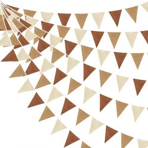 32Ft Vintage Lin Marron Fanion Guirlande Bannière Bruant Décoration de Fête Brun Jute Fin Tissu Triangle Drapeau Banderole pour Bohême Anniversaire Mariage Bapteme Ours en Peluche Thème Suspendue Deco (MZY Co., Ltd, neuf)
