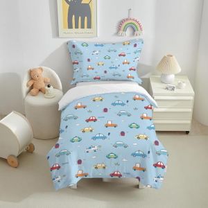 CINYE Housse De Couette Fermeture éClair 1 Personne pour Garçon Fille Enfants Parure De Lit 120×150cm avec Une Taie d'oreiller 40×60cm Imprimé en 3D Voiture Microfibre Bleu (HUIBOKJD, neuf)