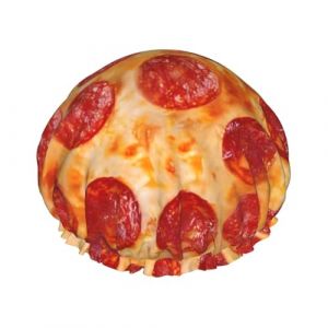 Bonnet de douche 3D motif pizza pepperoni pour femme r&eacute;utilisable double couche bonnet de bain bonnet de bain bonnet de cheveux bonnet de cheveux bande &eacute;lastique &eacute;tanche pour femme spa salon douche (qinmeishangdian, neuf)
