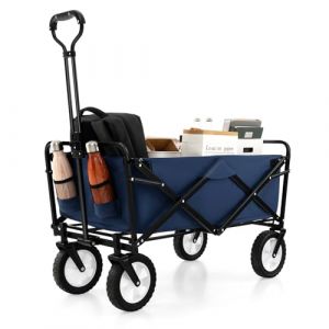 GOPLUS Chariot de Plage Pliable, Chariot à roulettes 82 L, Tissu Oxford Résistant, 4 Roues Taille Compacte, Chariot Roulant, pour Courses, Pêche, Plage, Charge 86KG (Bleu) (Augenstern24, neuf)